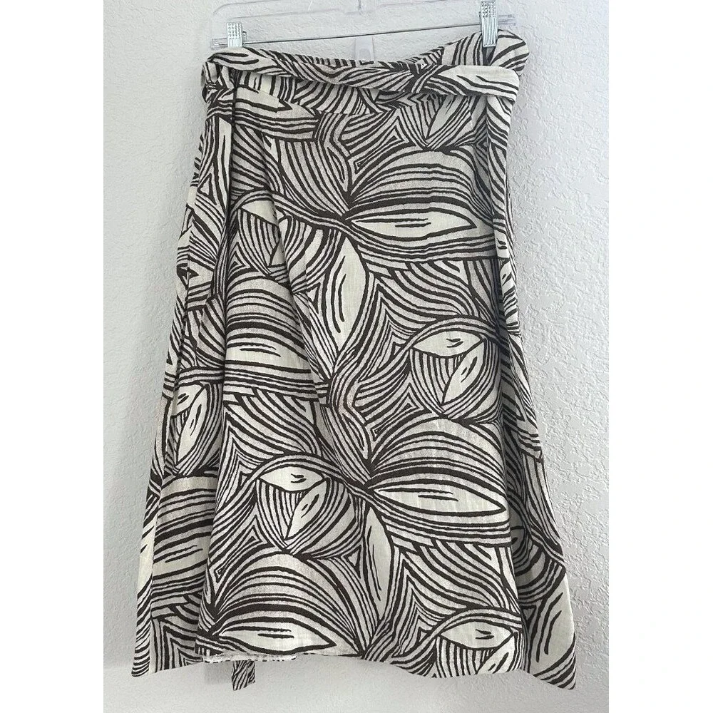 Talbots Boho Granny Cottage 100%‎ Irish Linen Floral A-line Skirt 16 Ivory Belt